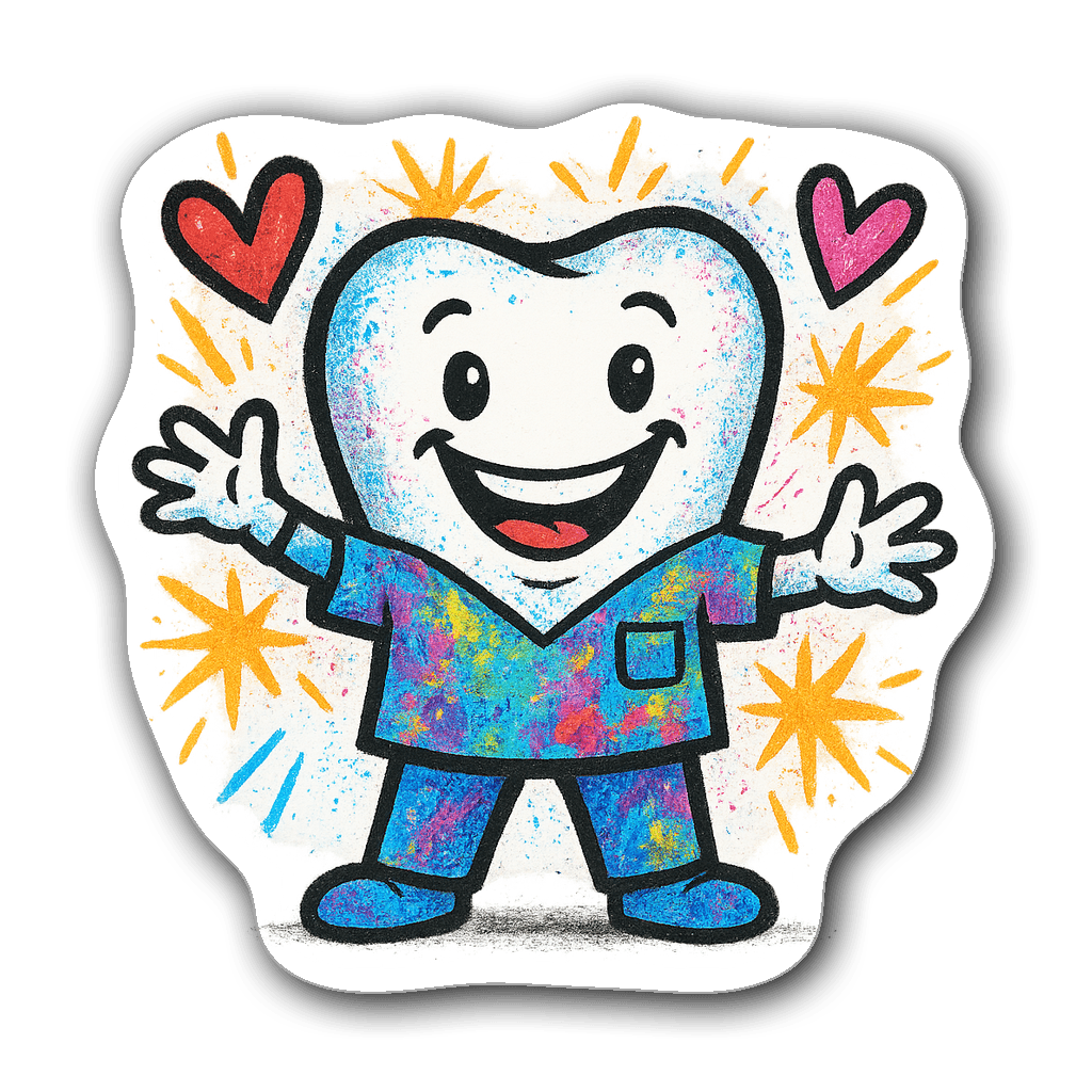 Colorful whimsical tooth character dental hygienist sticker