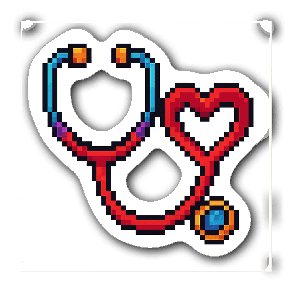 Pixel art stethoscope sticker in heart shape design