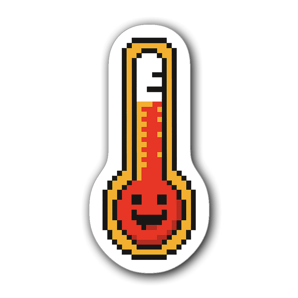Pixel art thermometer sticker with a happy face