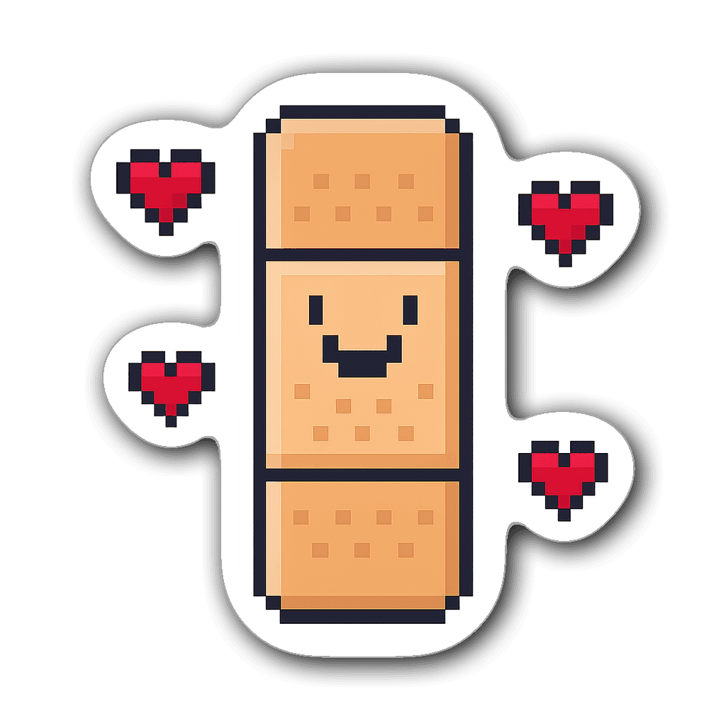 8-bit retro band-aid character sticker with hearts