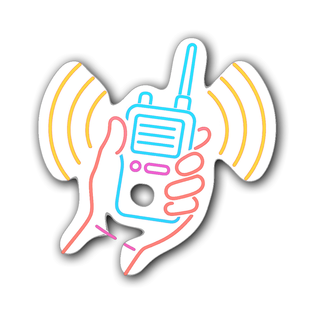 Neon outline sticker of police walkie-talkie with sound waves