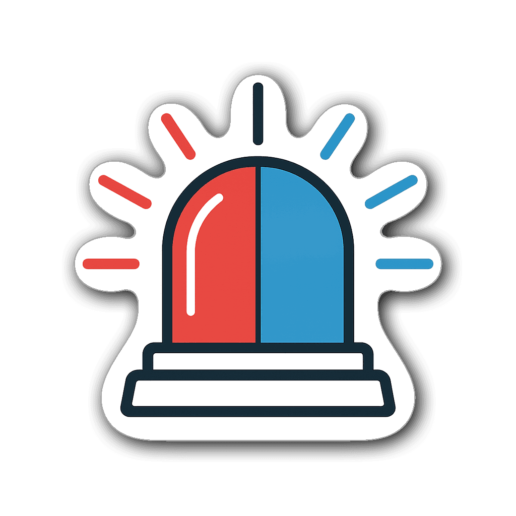 Minimalist line art sticker of a police siren in red and blue