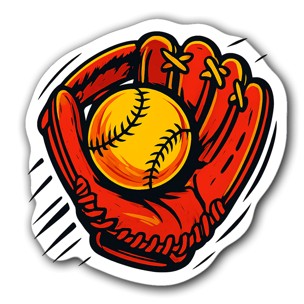 Comic book style softball sticker with bold glove design