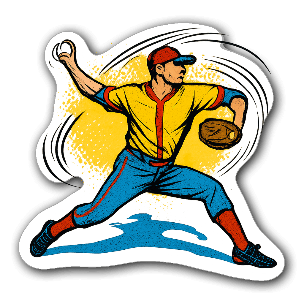 Pop art softball pitcher in vibrant colors and dynamic motion