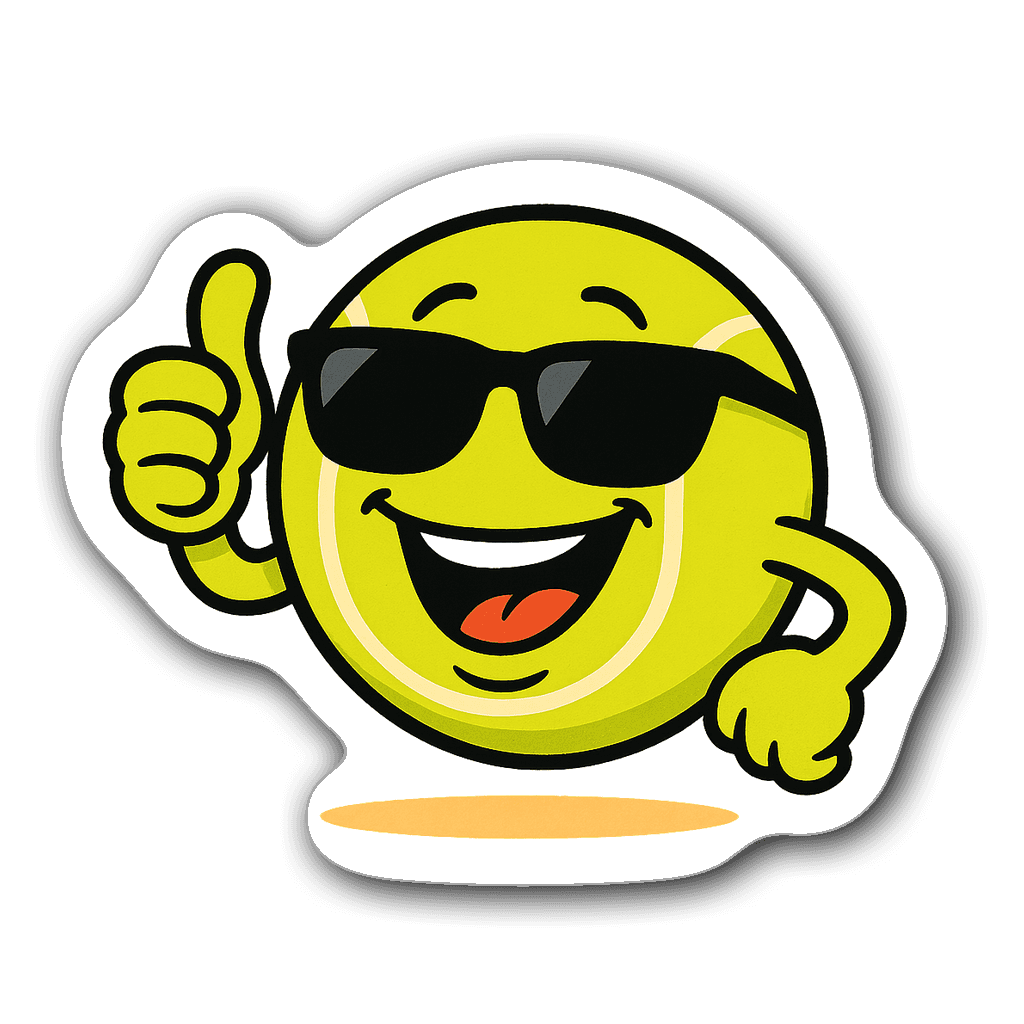 Cheerful anthropomorphic tennis ball wearing sunglasses