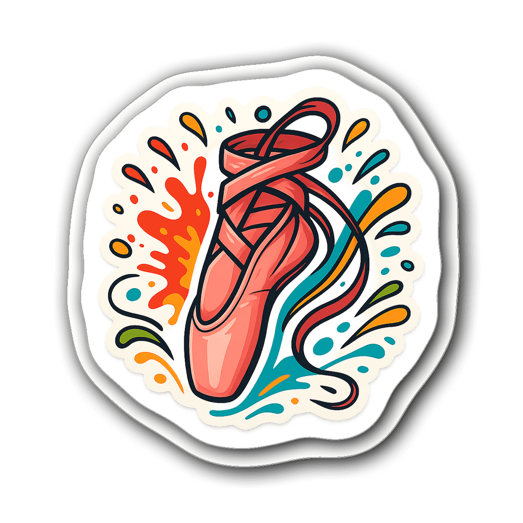 Vibrant ballet slipper wrapped in ribbons with bright paint splashes