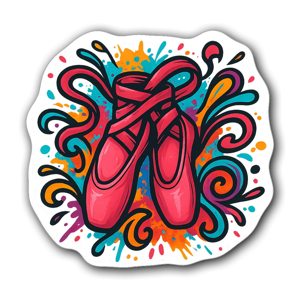 Graffiti-style ballet shoes sticker with colorful swirls