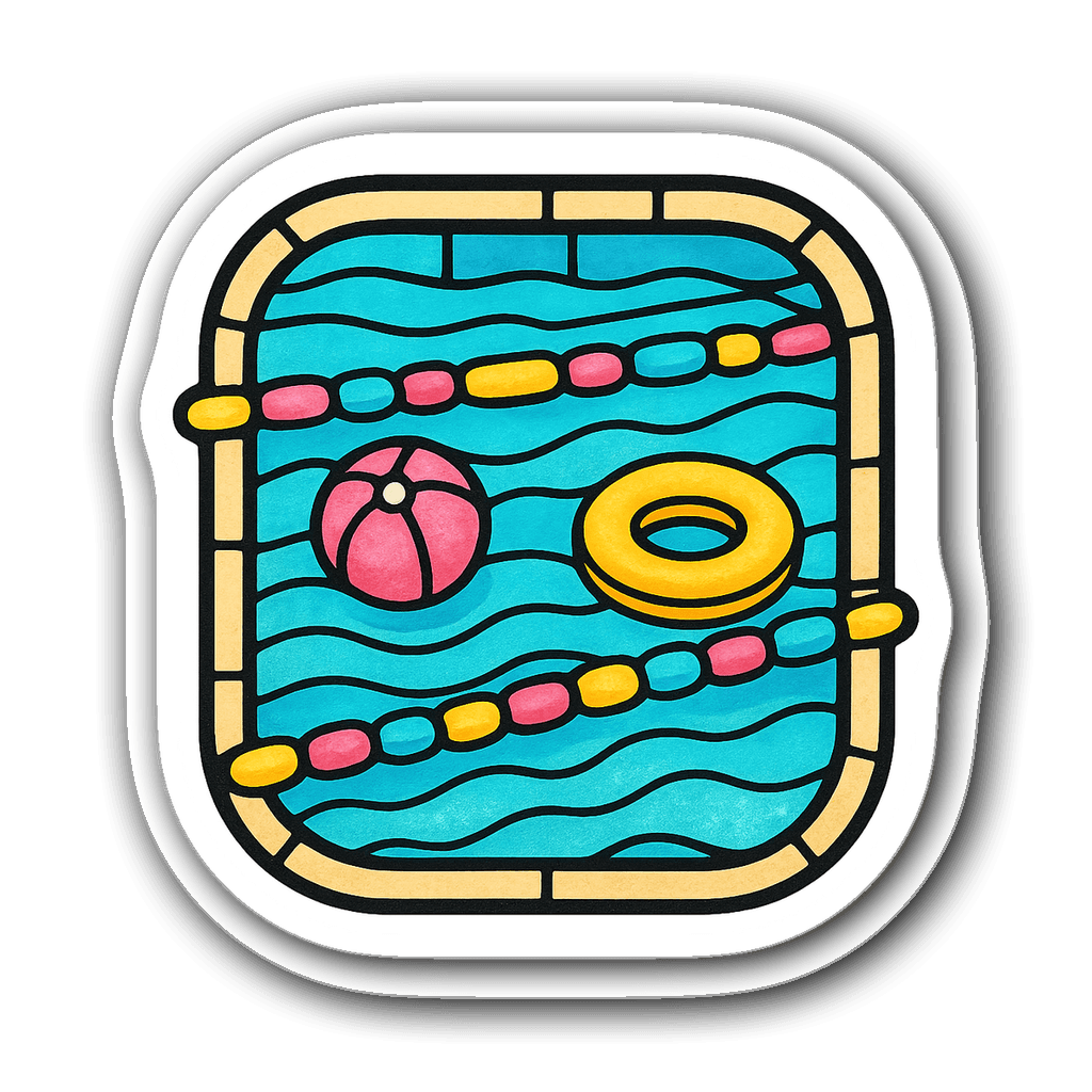 Charming stained glass swimming pool vinyl sticker with toys and colors