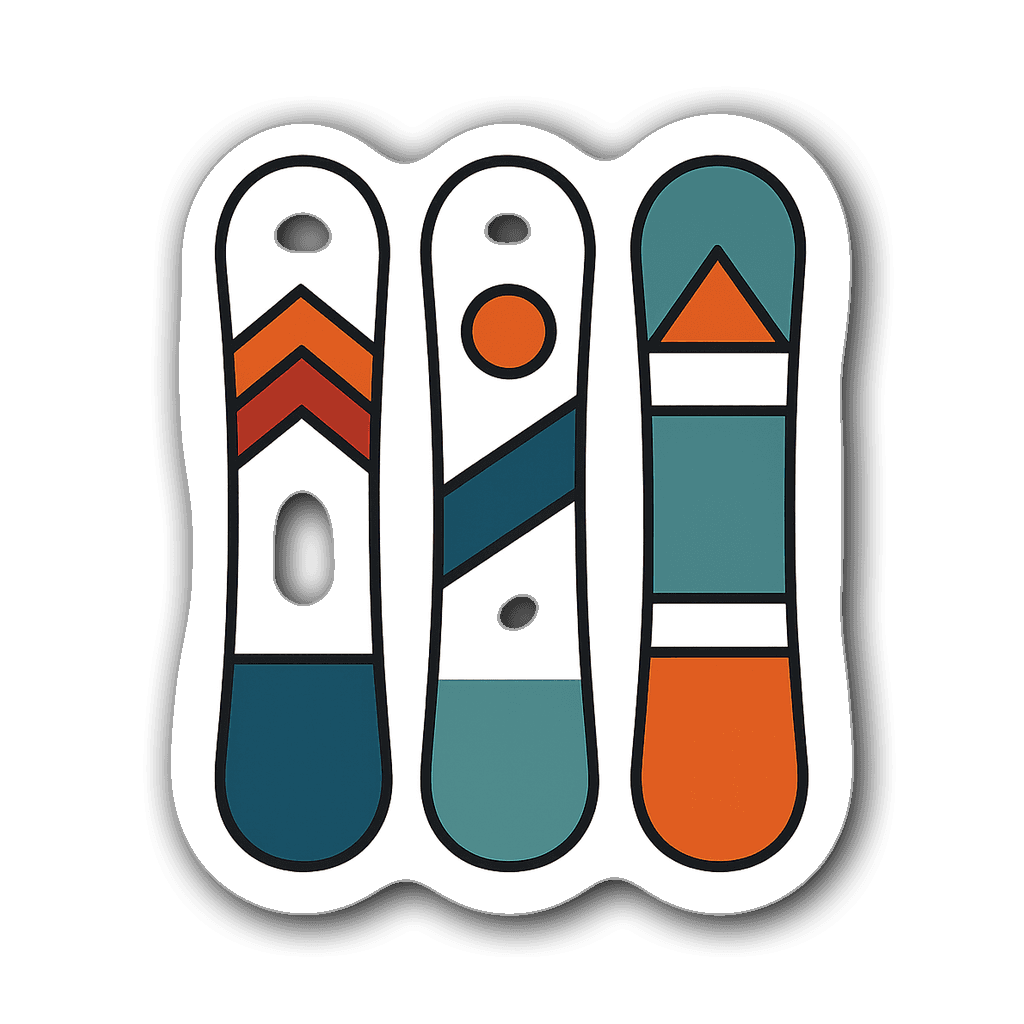Minimalist snowboard sticker with geometric designs