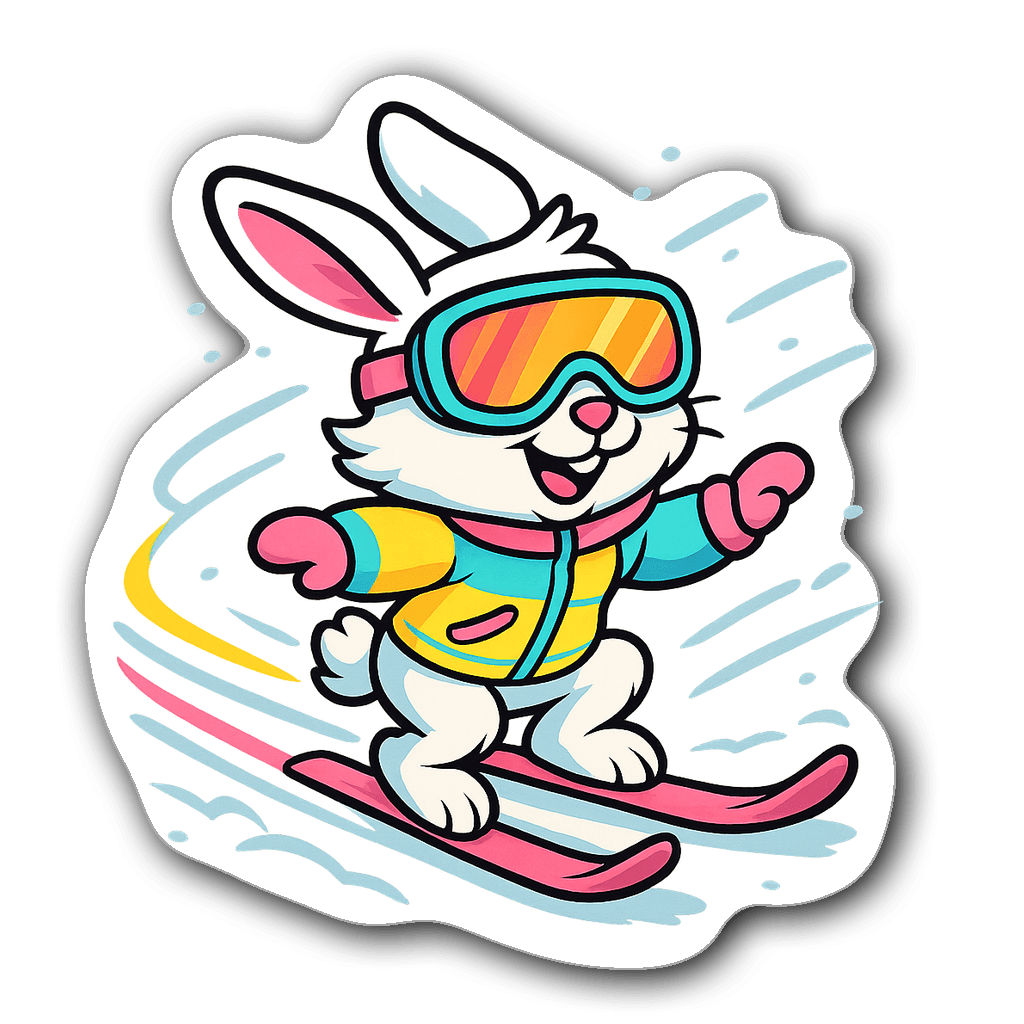 Ski bunny sticker in comic book pop art style