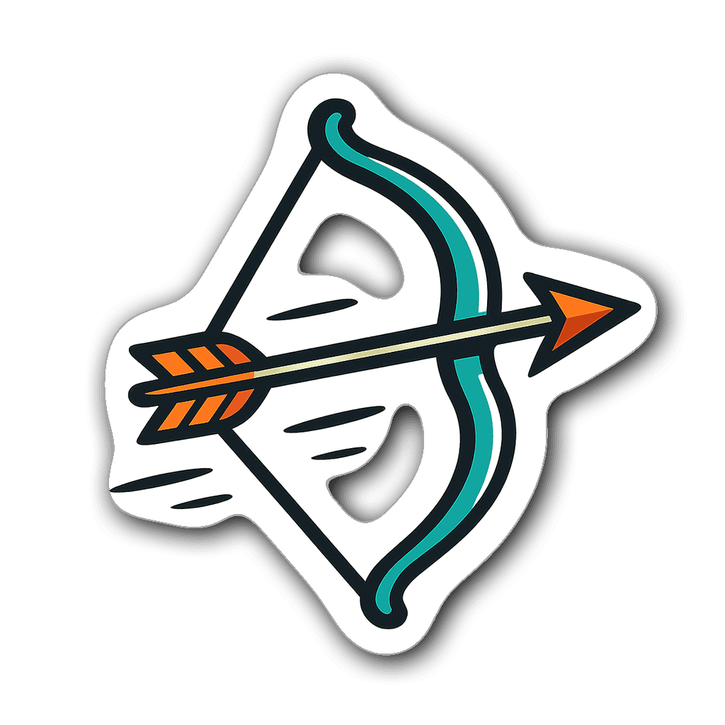 Vibrant turquoise bow and orange fletching archery sticker