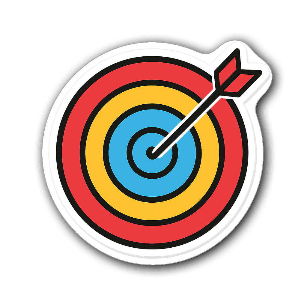 Die-cut sticker of an archery target with bold colors