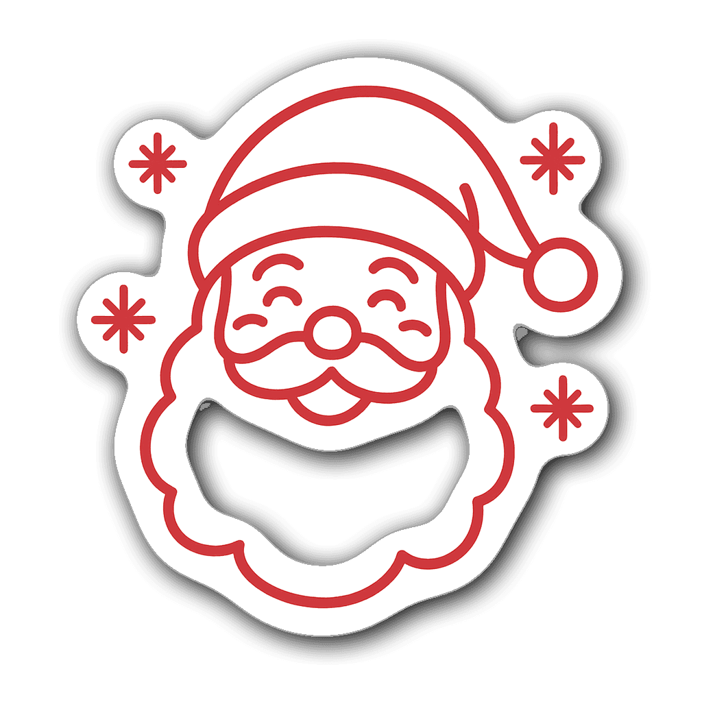 Minimalist line art of Santa Claus with snowflakes