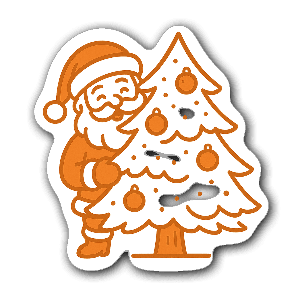 Minimalist line art sticker of Santa with a Christmas tree
