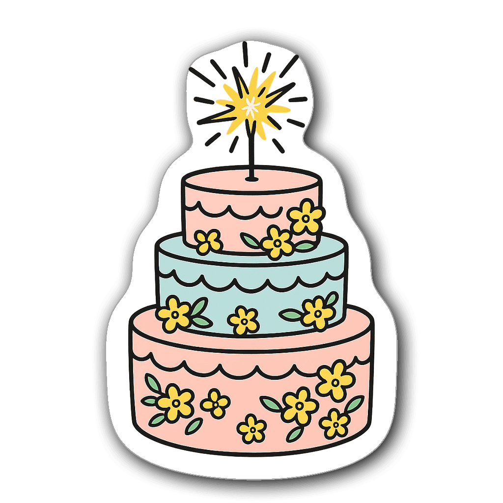Charming wedding cake sticker with pastel colors and flowers