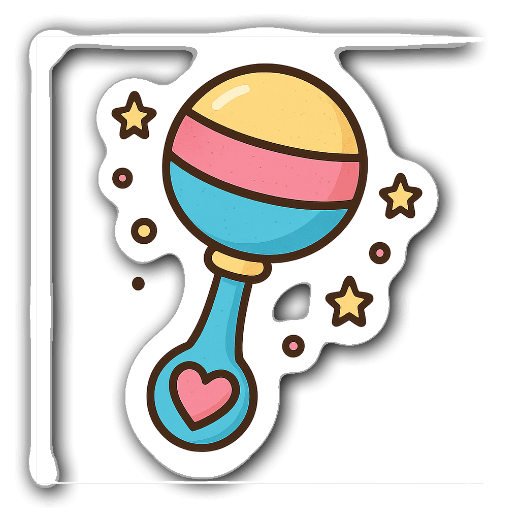 Retro vintage baby rattle sticker with pastel colors and stars
