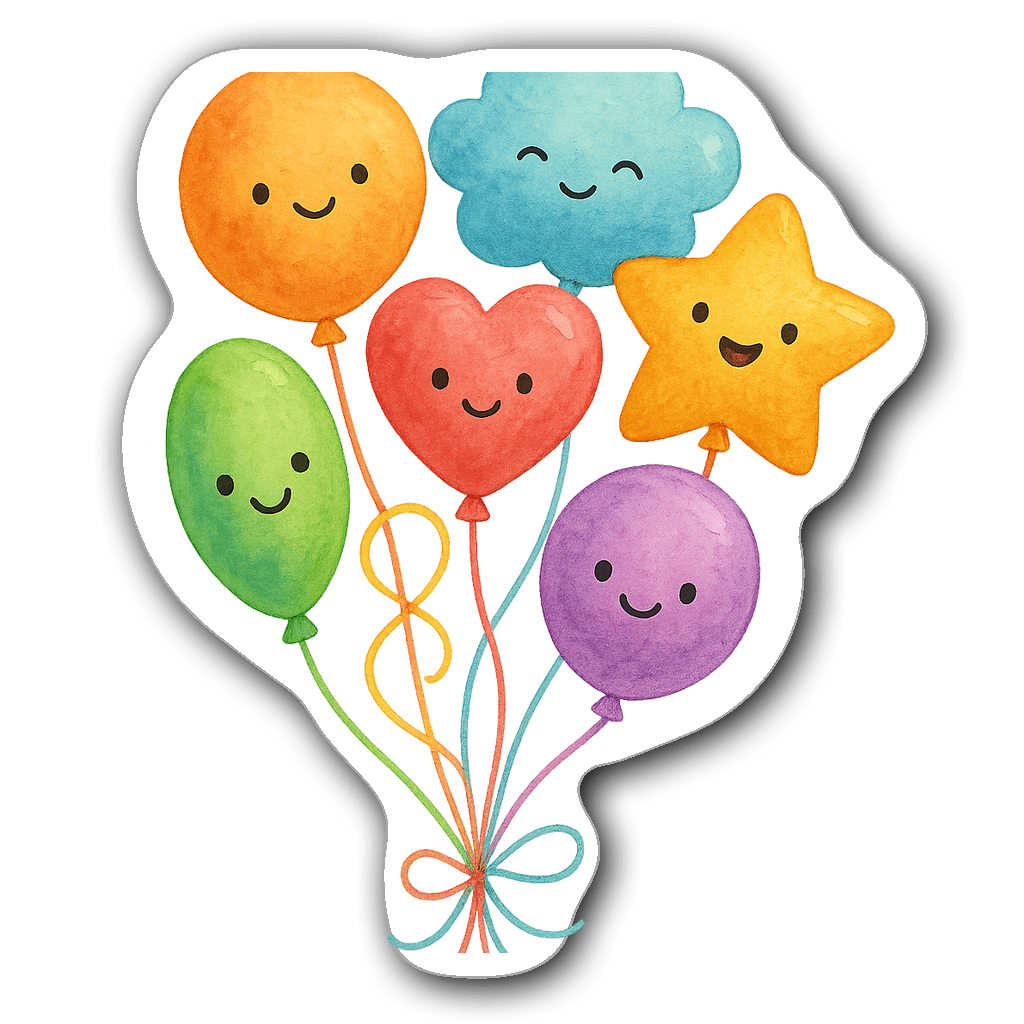 A playful group of whimsical balloons in watercolor.