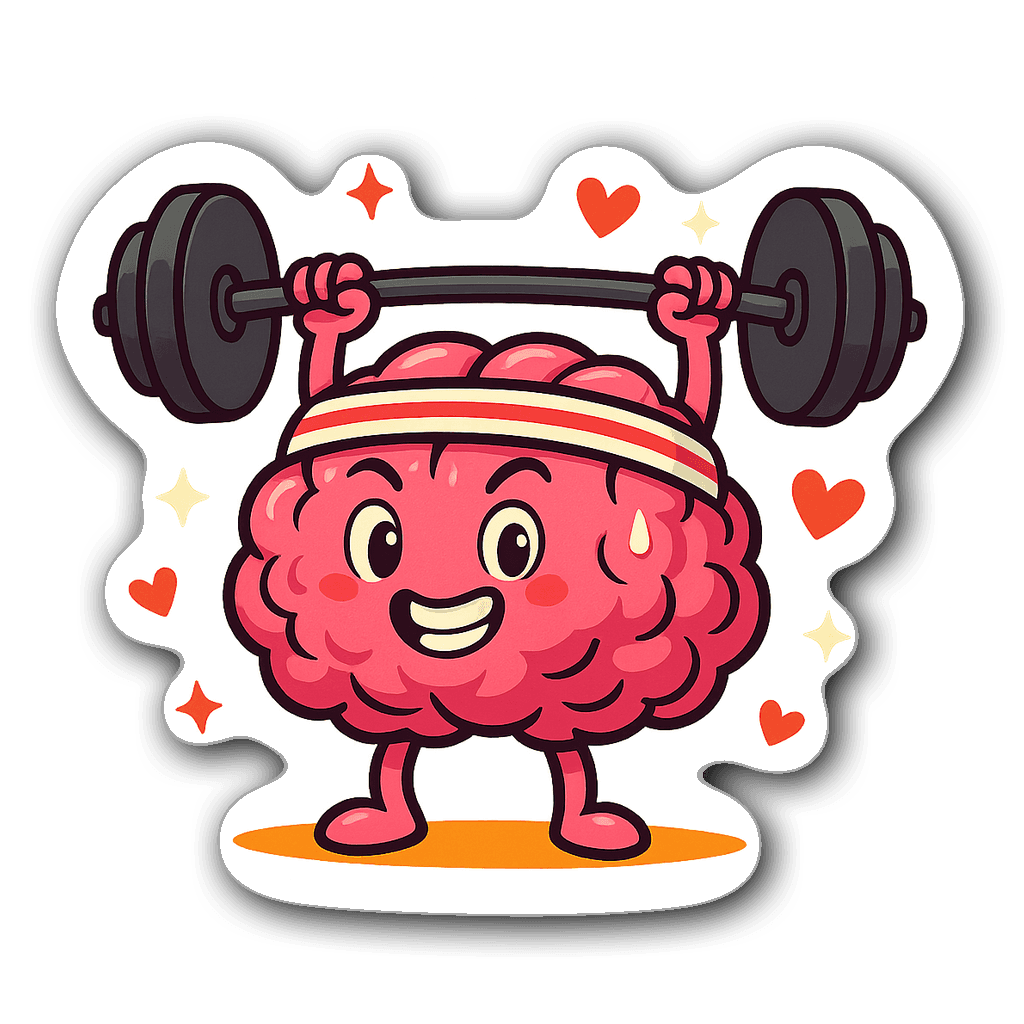 Colorful brain lifting weights motivational sticker