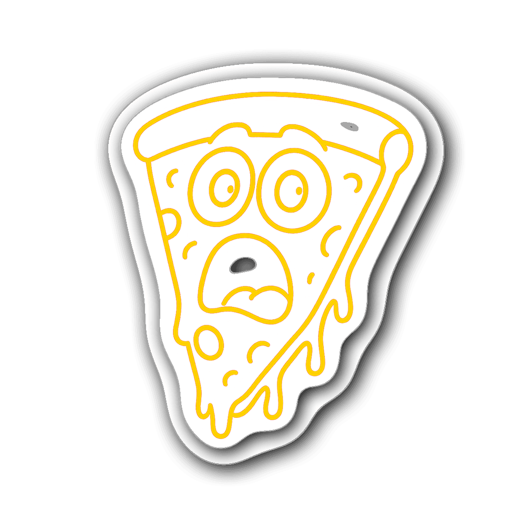 Animated pizza sticker with shocked face and neon colors