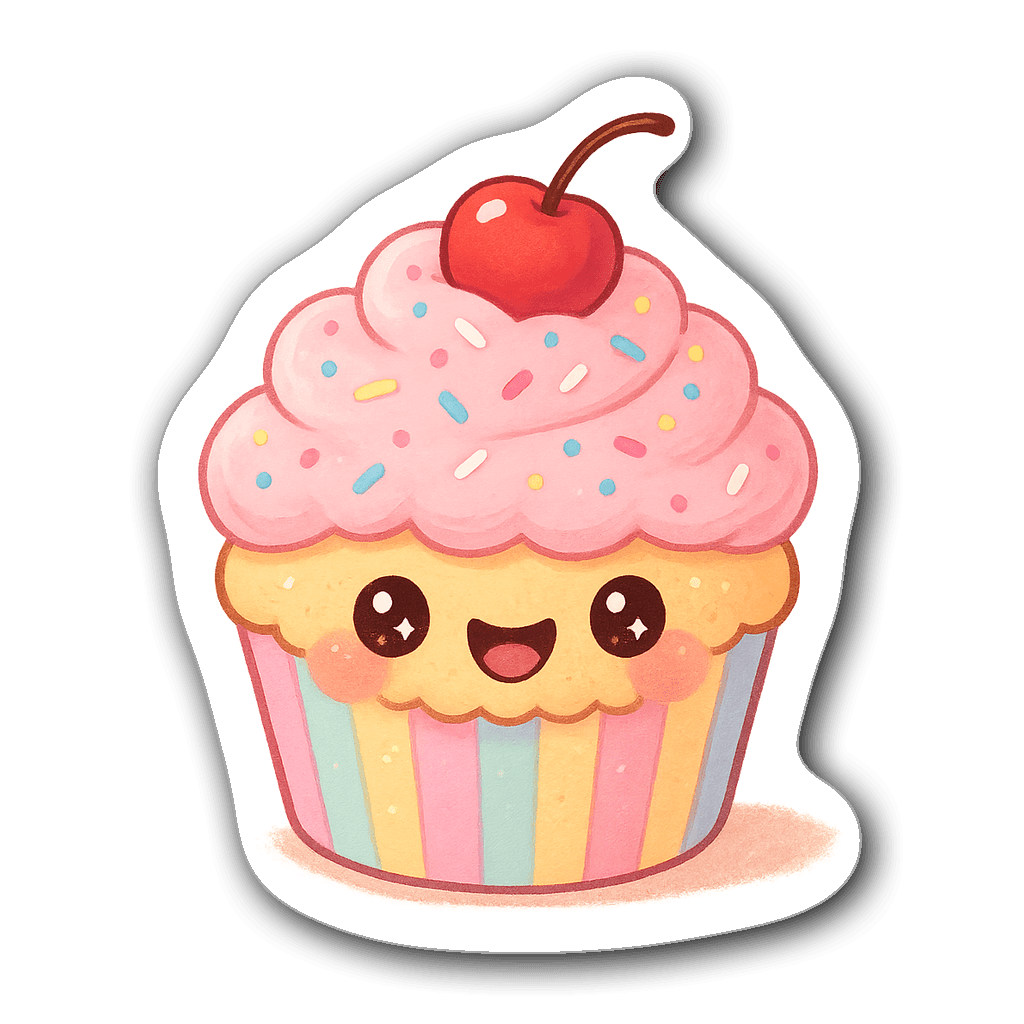 Adorable kawaii cupcake with pastel frosting and cherry on top