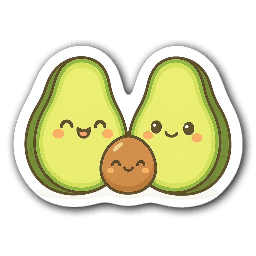 Kawaii avocado halves with friendly faces