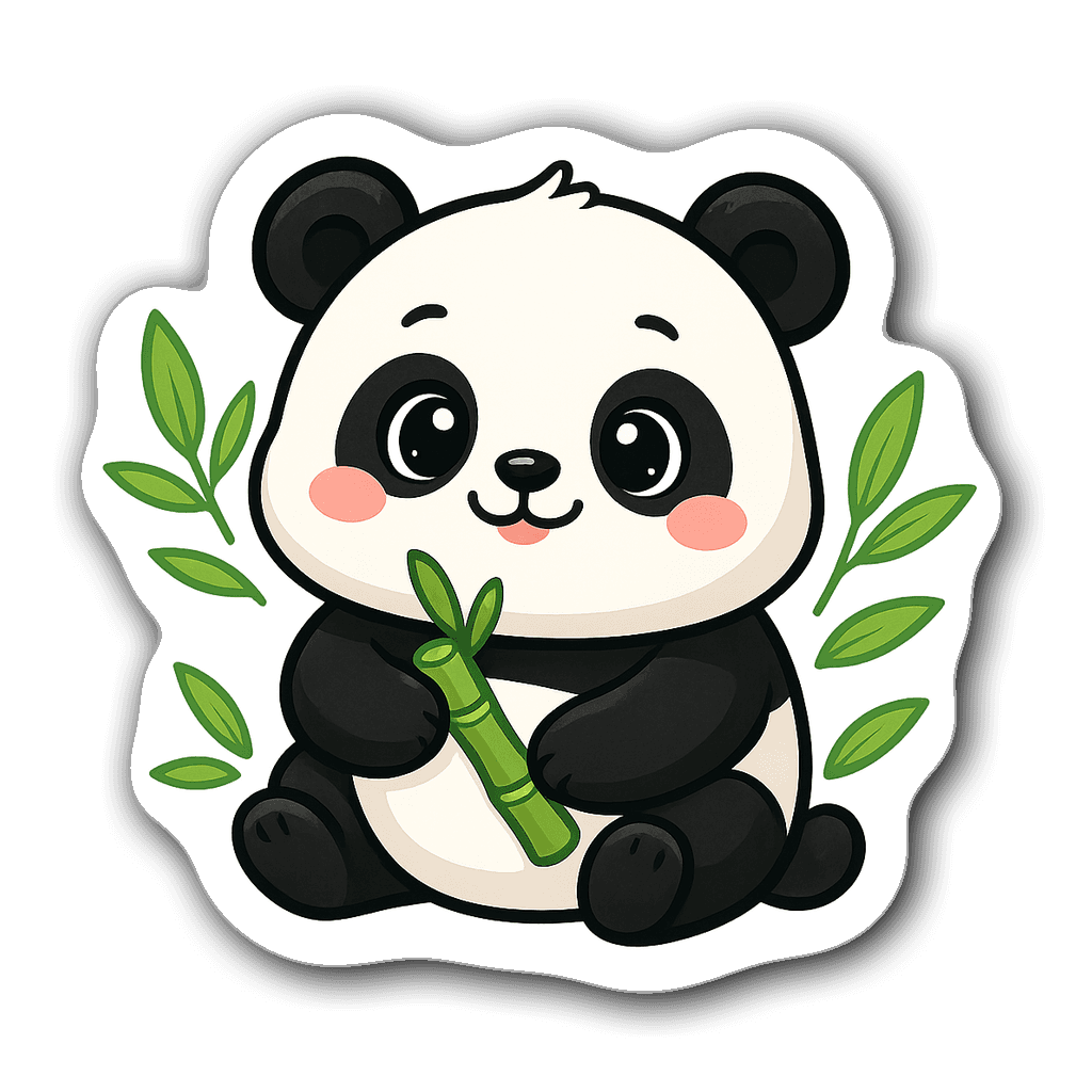Cute panda holding a bamboo shoot with leaves