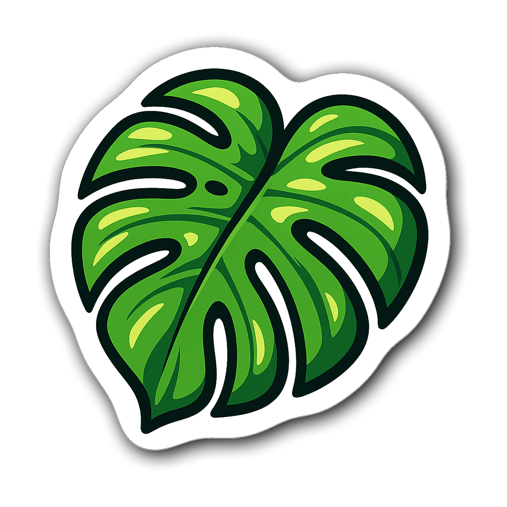 Bold vector illustration of a cheerful monstera leaf sticker
