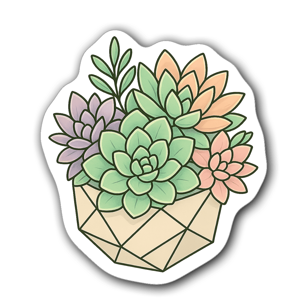 Pastel succulent arrangement in geometric pot sticker