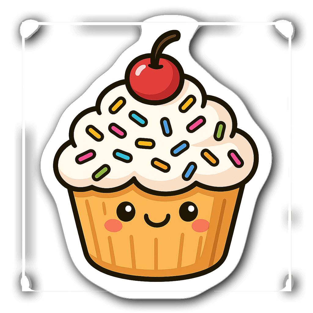 Cute watercolor cupcake sticker with a cherry on top