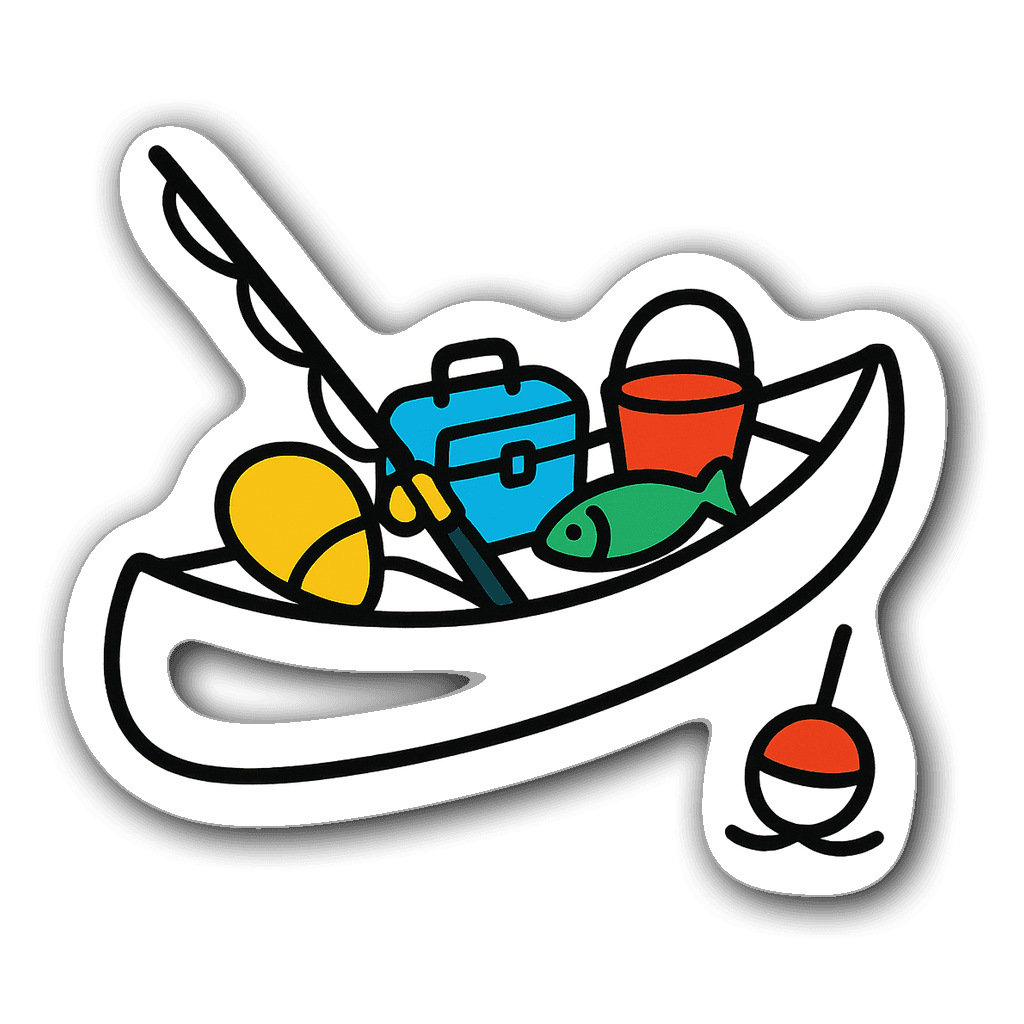 Minimalist canoe with fishing gear and bobber sticker