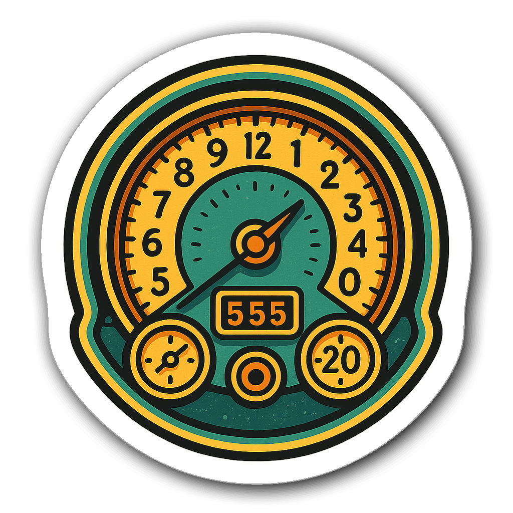 Retro vinyl sticker of a motorcycle speedometer in vibrant colors