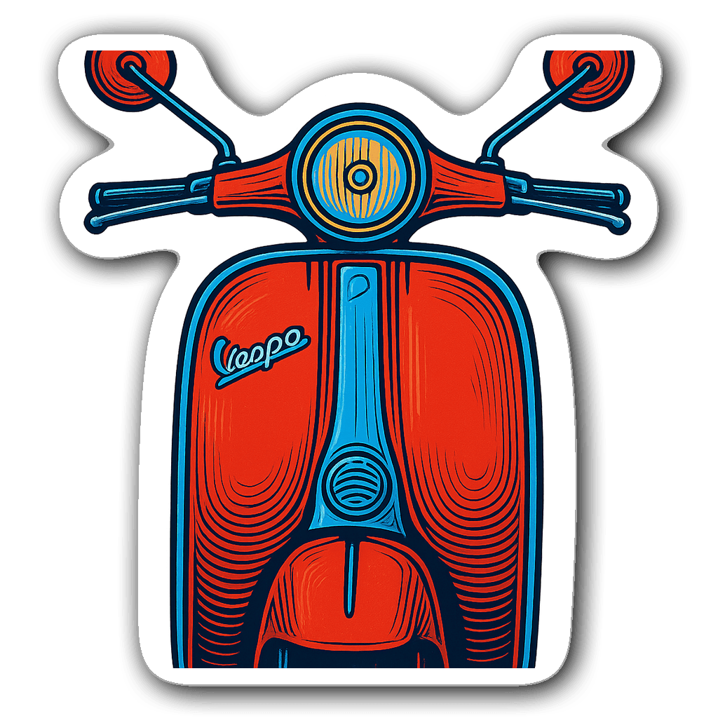 Close-up of a Vespa scooter sticker in vibrant colors