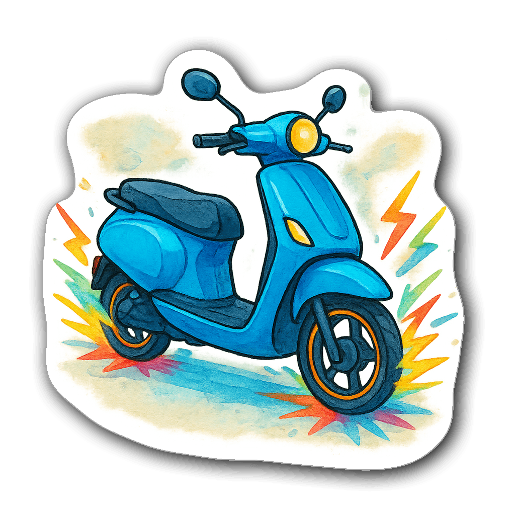 Vibrant watercolor illustration of an electric scooter