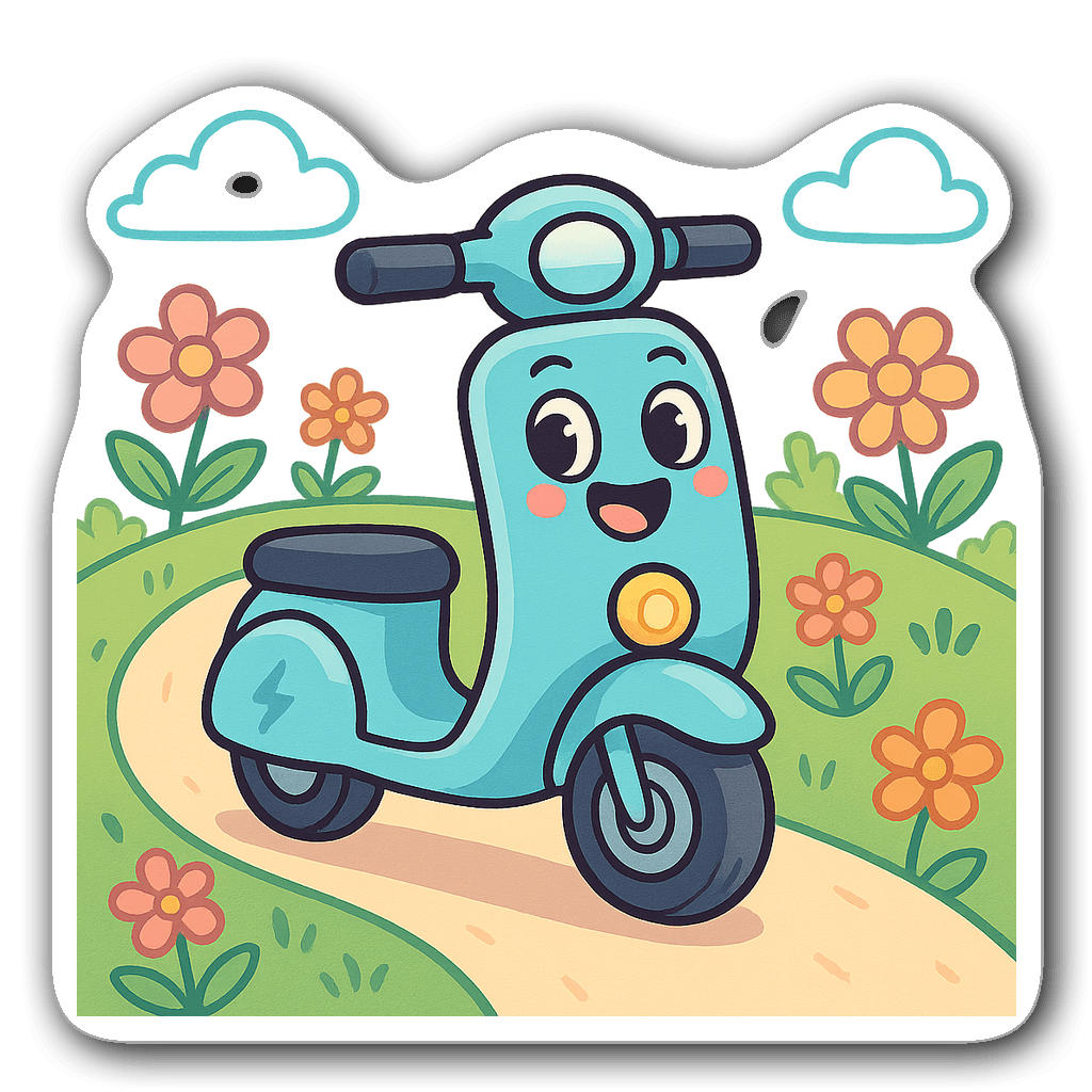 Cute anthropomorphic electric scooter sticker design