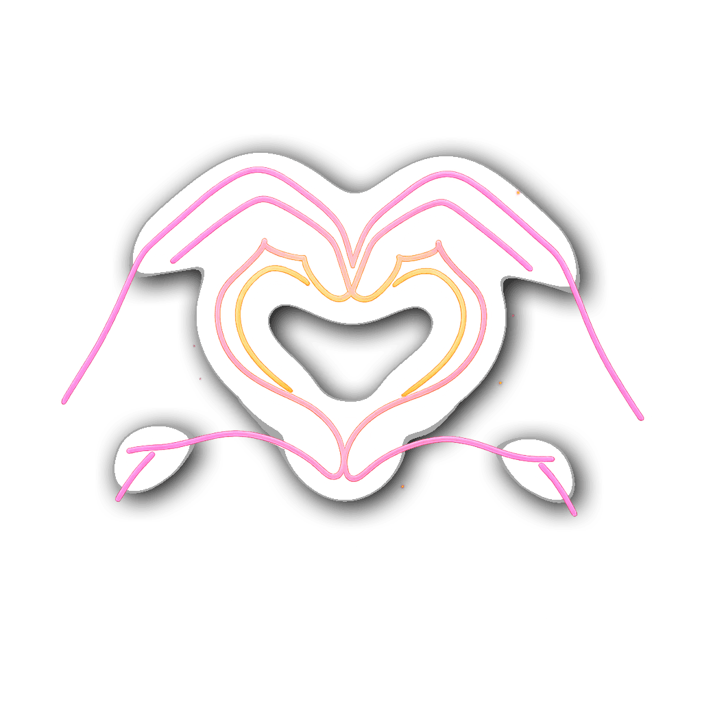 Neon-glow outline of intertwined hands forming a heart