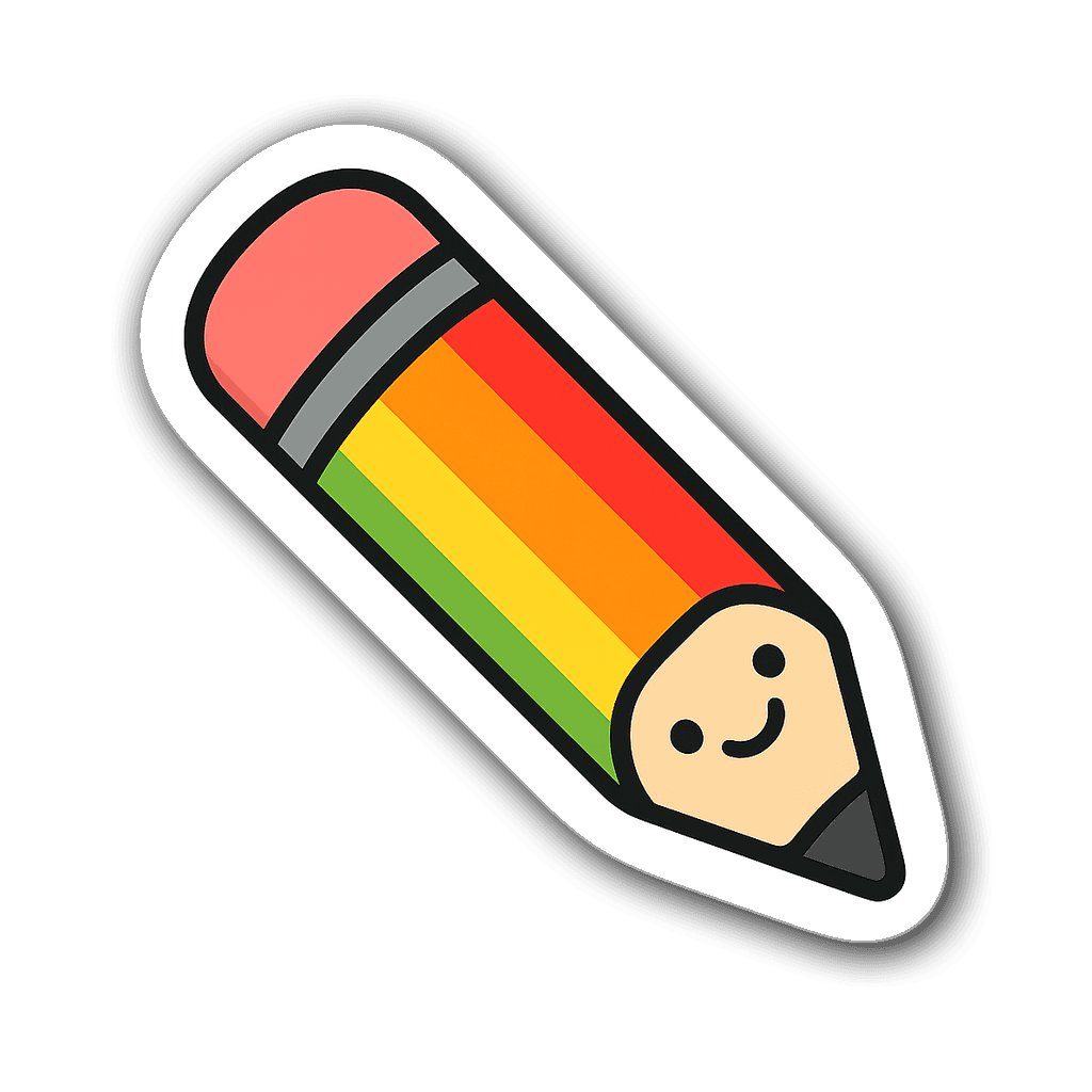 Minimalist illustration of a rainbow pencil sticker for teachers
