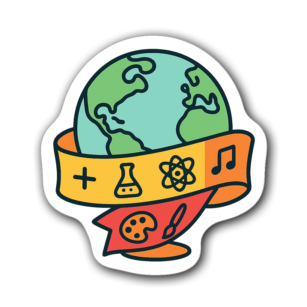 Globe sticker with colorful banner for back to school themes