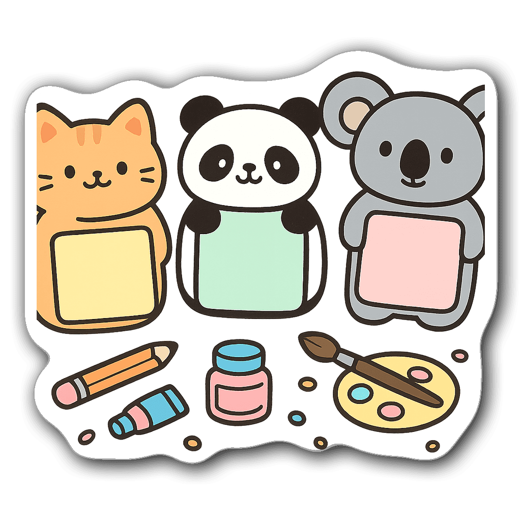Cute sticky notes shaped like cartoon animals in pastel colors