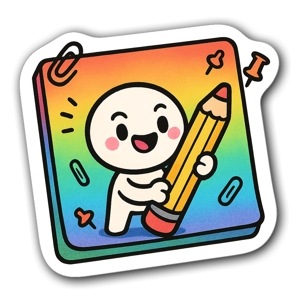 Cute sticky notes with a cartoon character and rainbow gradient
