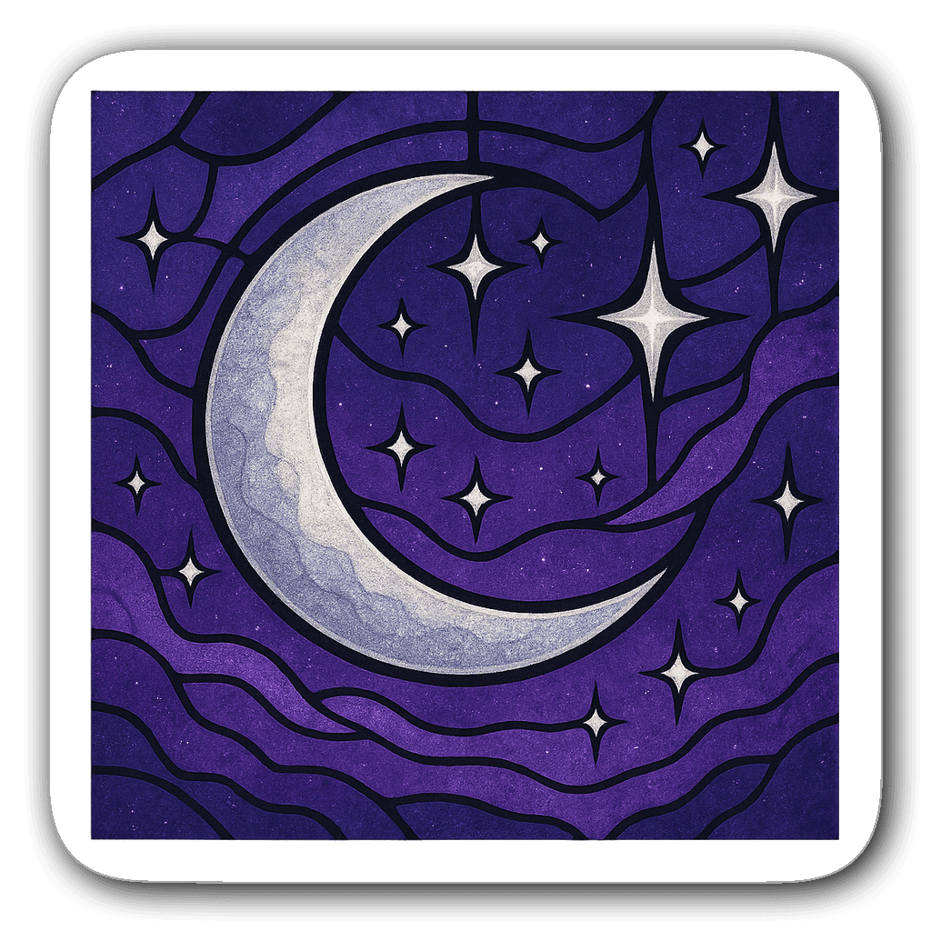 Magical stained glass window decal with crescent moon and stars