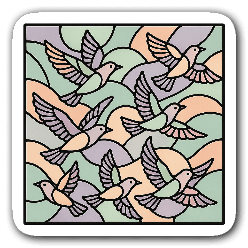 Elegant stained glass window decal depicting birds in flight