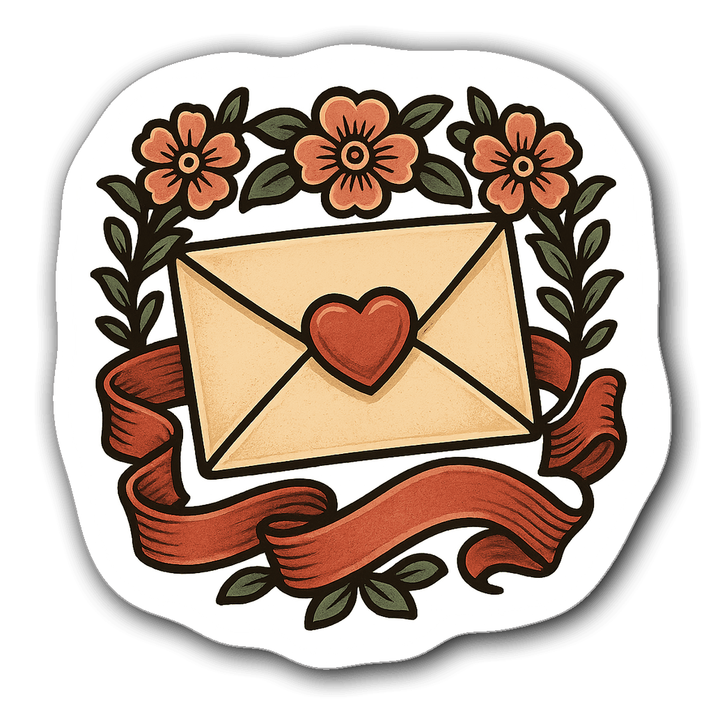 Retro vintage love letter with heart seal and decorative elements