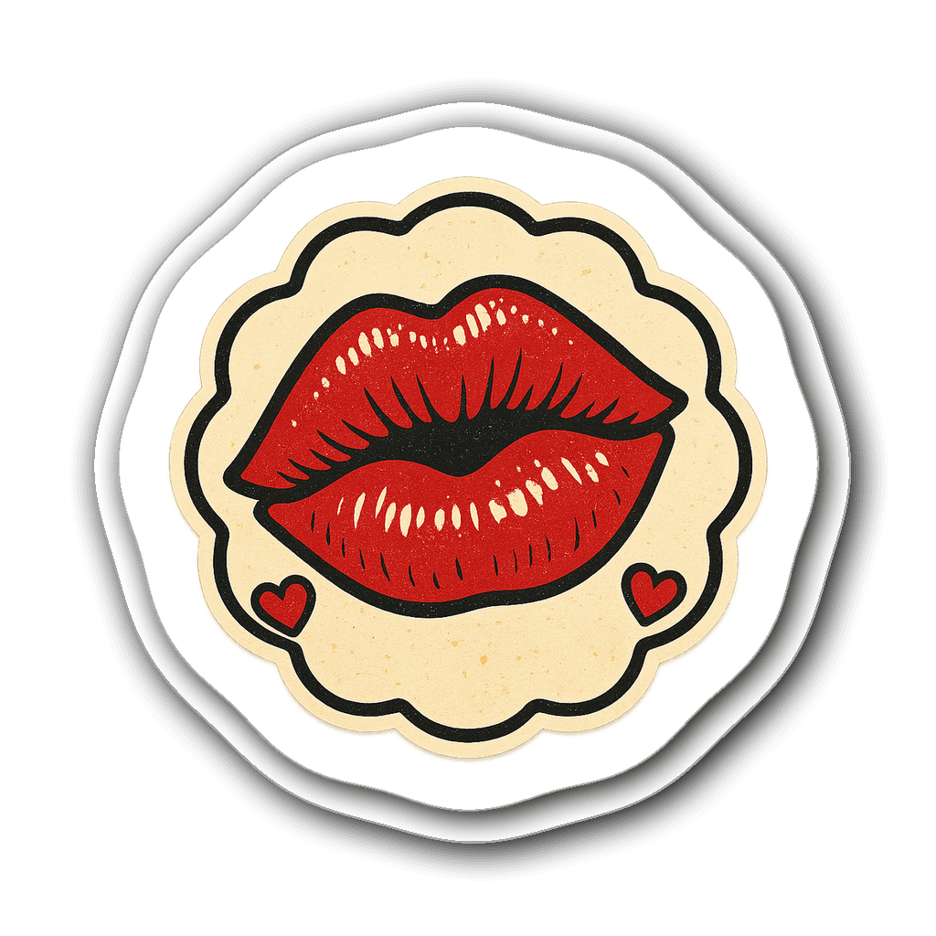 Vintage lipstick kiss mark with hearts for Valentine's Day sticker
