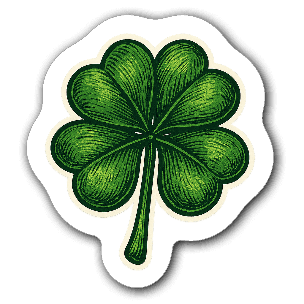 Intricate four-leaf clover sticker for St. Patrick's Day