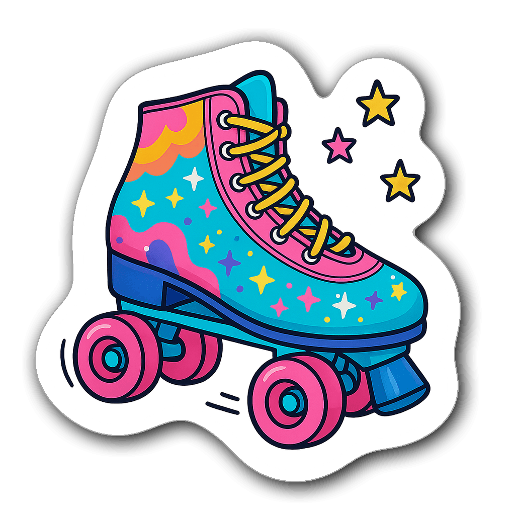 Vibrant retro roller skate sticker with colorful designs