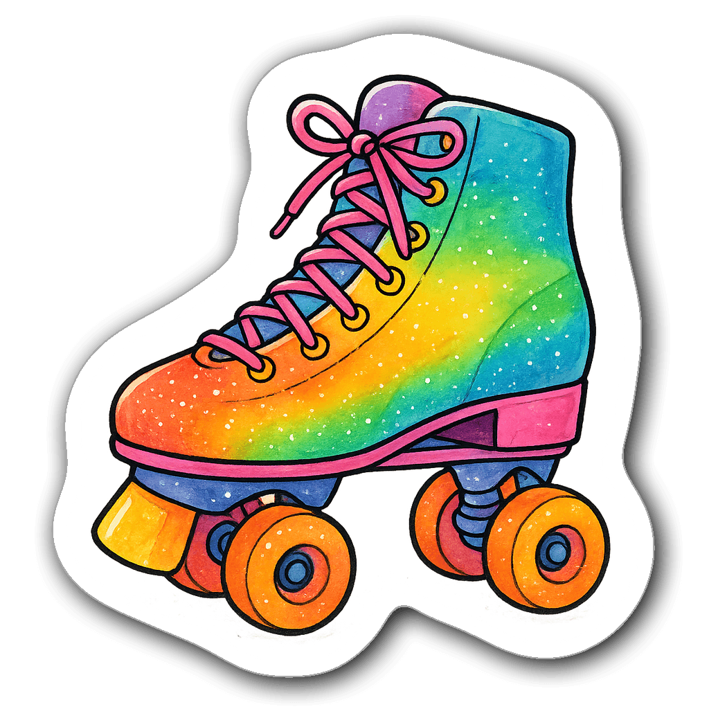 Colorful vintage roller skate sticker in watercolor style