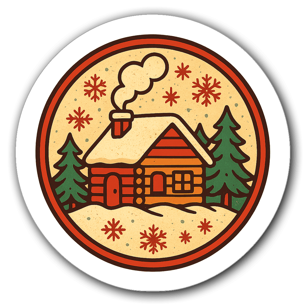 Retro vintage badge of a cozy winter cabin for Christmas