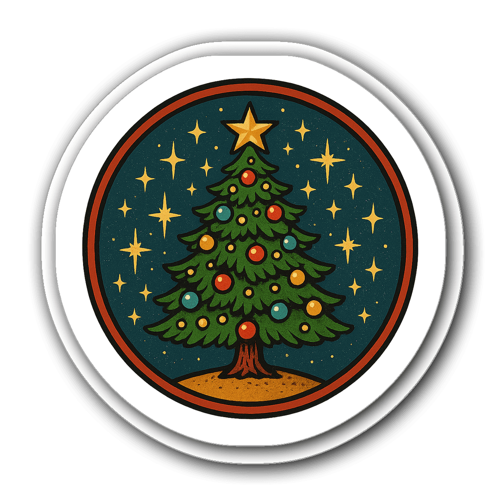 Vintage Christmas tree decorated with ornaments and lights for window