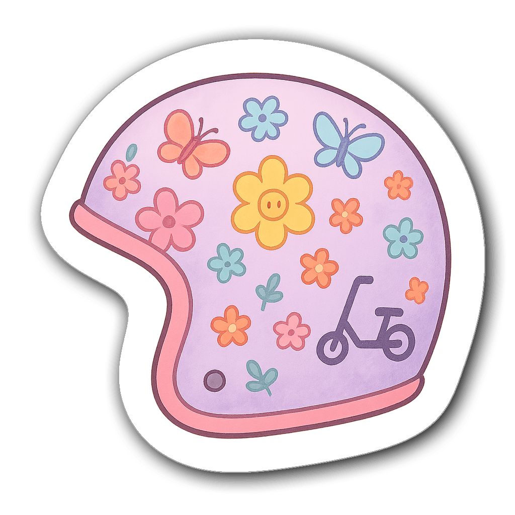 Pastel purple scooter helmet sticker with flowers and butterflies