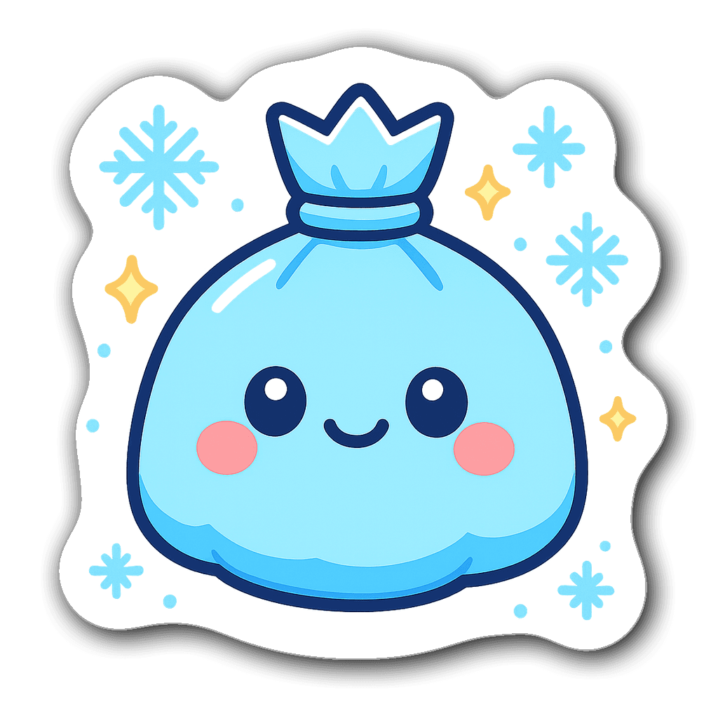 Kawaii chibi ice pack character sticker with big eyes and cute face